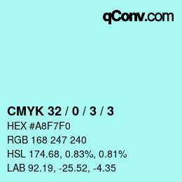 カラーコード: CMYK 32 / 0 / 3 / 3 | qconv.com