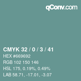 Color code: CMYK 32 / 0 / 3 / 41 | qconv.com