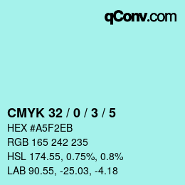颜色代码: CMYK 32 / 0 / 3 / 5 | qconv.com
