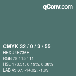 Color code: CMYK 32 / 0 / 3 / 55 | qconv.com