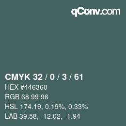 Color code: CMYK 32 / 0 / 3 / 61 | qconv.com