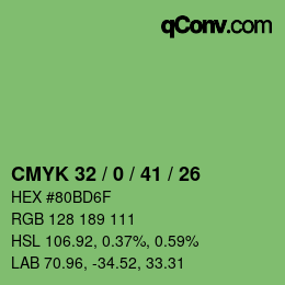 カラーコード: CMYK 32 / 0 / 41 / 26 | qconv.com