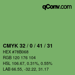 Farbcode: CMYK 32 / 0 / 41 / 31 | qconv.com
