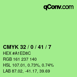 Color code: CMYK 32 / 0 / 41 / 7 | qconv.com