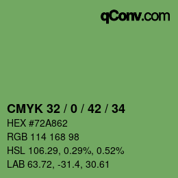 Farbcode: CMYK 32 / 0 / 42 / 34 | qconv.com