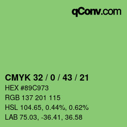 カラーコード: CMYK 32 / 0 / 43 / 21 | qconv.com