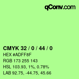カラーコード: CMYK 32 / 0 / 44 / 0 | qconv.com
