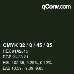 Color code: CMYK 32 / 0 / 45 / 85 | qconv.com