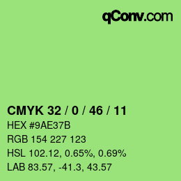カラーコード: CMYK 32 / 0 / 46 / 11 | qconv.com
