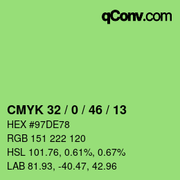 カラーコード: CMYK 32 / 0 / 46 / 13 | qconv.com