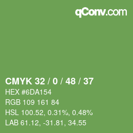 颜色代码: CMYK 32 / 0 / 48 / 37 | qconv.com