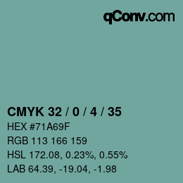 颜色代码: CMYK 32 / 0 / 4 / 35 | qconv.com
