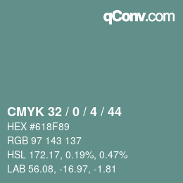 Color code: CMYK 32 / 0 / 4 / 44 | qconv.com