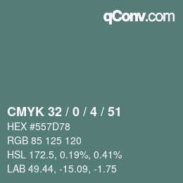 Color code: CMYK 32 / 0 / 4 / 51 | qconv.com