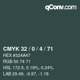 Color code: CMYK 32 / 0 / 4 / 71 | qconv.com