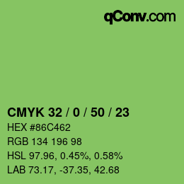Color code: CMYK 32 / 0 / 50 / 23 | qconv.com