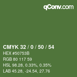 Color code: CMYK 32 / 0 / 50 / 54 | qconv.com