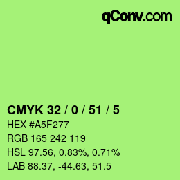 カラーコード: CMYK 32 / 0 / 51 / 5 | qconv.com