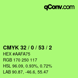 カラーコード: CMYK 32 / 0 / 53 / 2 | qconv.com