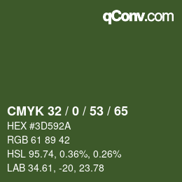 Farbcode: CMYK 32 / 0 / 53 / 65 | qconv.com