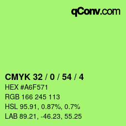 カラーコード: CMYK 32 / 0 / 54 / 4 | qconv.com