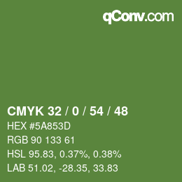 Color code: CMYK 32 / 0 / 54 / 48 | qconv.com