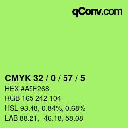 Color code: CMYK 32 / 0 / 57 / 5 | qconv.com