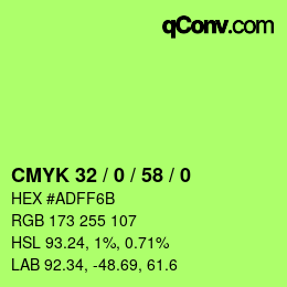 Color code: CMYK 32 / 0 / 58 / 0 | qconv.com