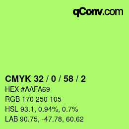 カラーコード: CMYK 32 / 0 / 58 / 2 | qconv.com