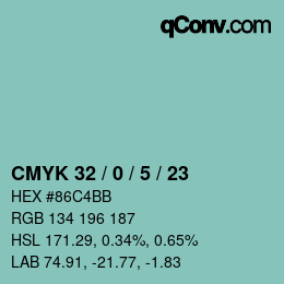 Color code: CMYK 32 / 0 / 5 / 23 | qconv.com