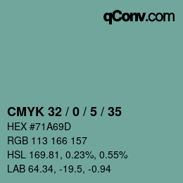 Farbcode: CMYK 32 / 0 / 5 / 35 | qconv.com