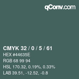 Color code: CMYK 32 / 0 / 5 / 61 | qconv.com