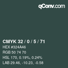 Color code: CMYK 32 / 0 / 5 / 71 | qconv.com