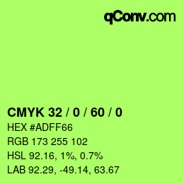 カラーコード: CMYK 32 / 0 / 60 / 0 | qconv.com