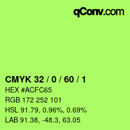 カラーコード: CMYK 32 / 0 / 60 / 1 | qconv.com