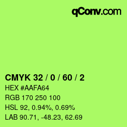 カラーコード: CMYK 32 / 0 / 60 / 2 | qconv.com