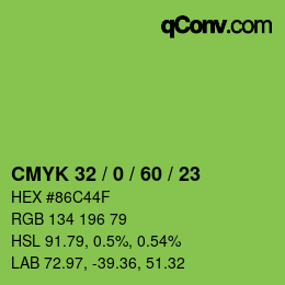カラーコード: CMYK 32 / 0 / 60 / 23 | qconv.com