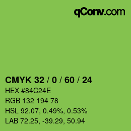 Color code: CMYK 32 / 0 / 60 / 24 | qconv.com