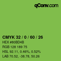 颜色代码: CMYK 32 / 0 / 60 / 26 | qconv.com