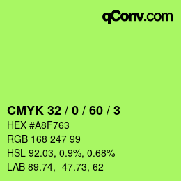 Color code: CMYK 32 / 0 / 60 / 3 | qconv.com