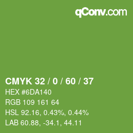 カラーコード: CMYK 32 / 0 / 60 / 37 | qconv.com