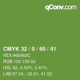 カラーコード: CMYK 32 / 0 / 60 / 41 | qconv.com