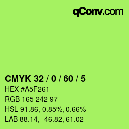 カラーコード: CMYK 32 / 0 / 60 / 5 | qconv.com