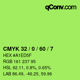 カラーコード: CMYK 32 / 0 / 60 / 7 | qconv.com