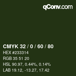 颜色代码: CMYK 32 / 0 / 60 / 80 | qconv.com