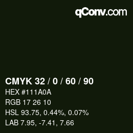 Color code: CMYK 32 / 0 / 60 / 90 | qconv.com