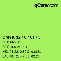 Color code: CMYK 32 / 0 / 61 / 5 | qconv.com