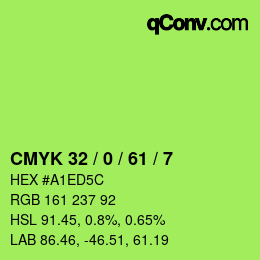 Color code: CMYK 32 / 0 / 61 / 7 | qconv.com