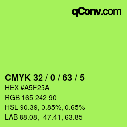 Color code: CMYK 32 / 0 / 63 / 5 | qconv.com