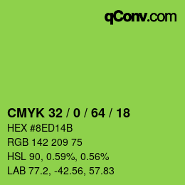 カラーコード: CMYK 32 / 0 / 64 / 18 | qconv.com